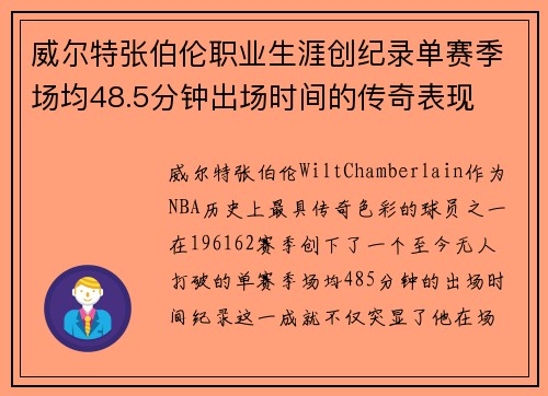 威尔特张伯伦职业生涯创纪录单赛季场均48.5分钟出场时间的传奇表现 威尔特张伯伦职业生涯创纪录单赛季场均48.5分钟出场时间的传奇表现